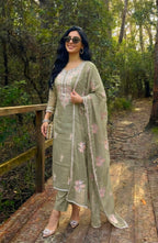 Mul Chanderi Kashmiri Embroidered suit