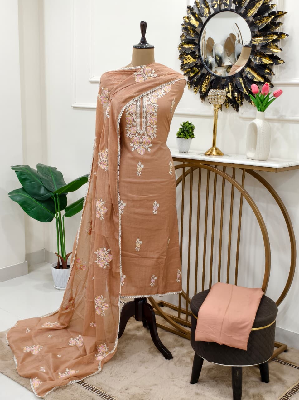 Mul Chanderi Kashmiri Embroidered suit