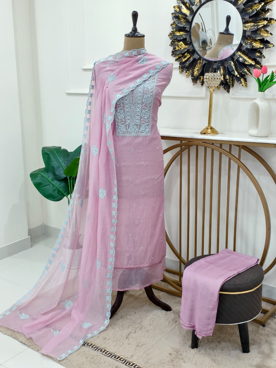 Farah Mul Chanderi Lucknowi Embroidery Suit