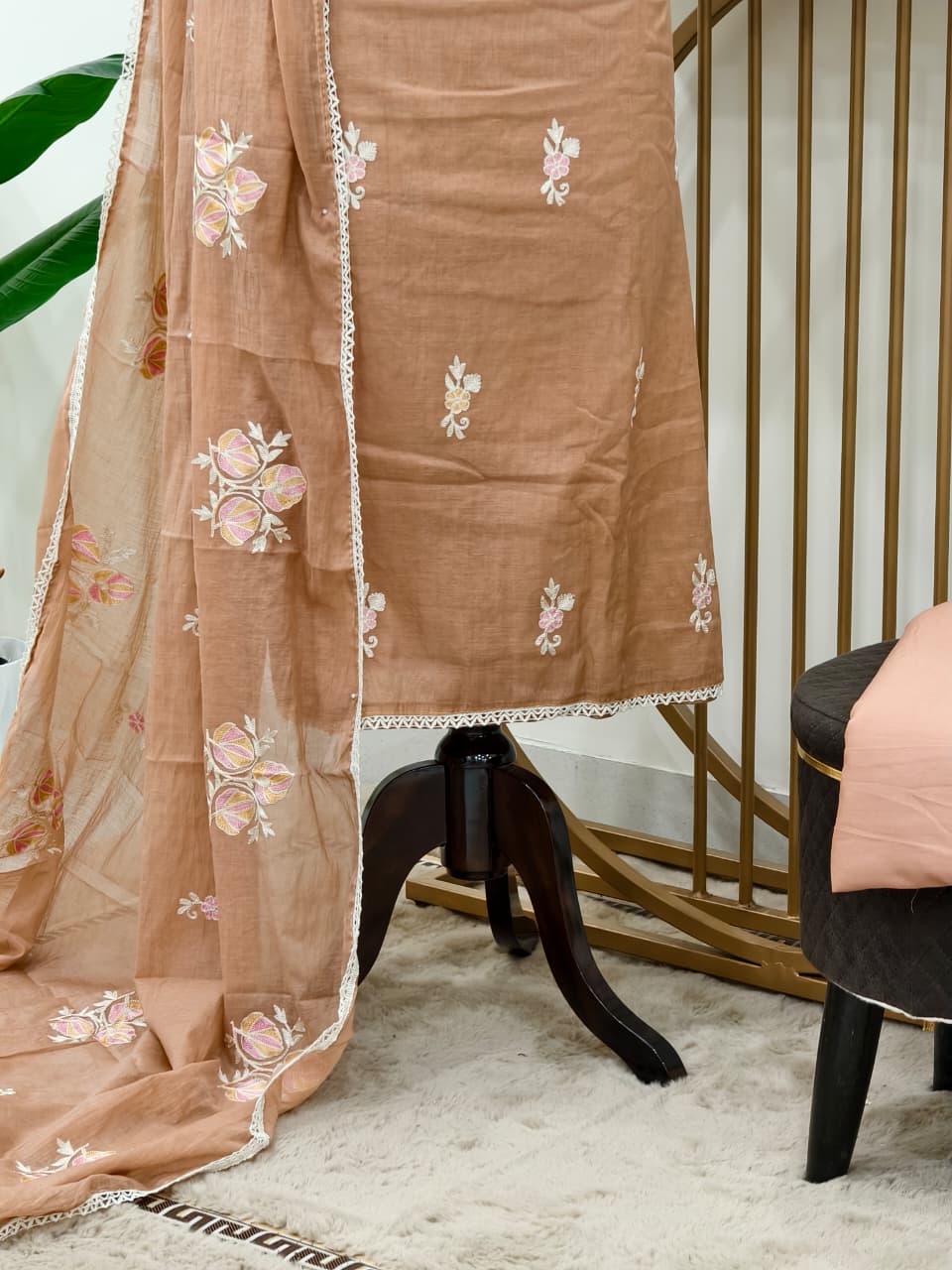 Mul Chanderi Kashmiri Embroidered suit
